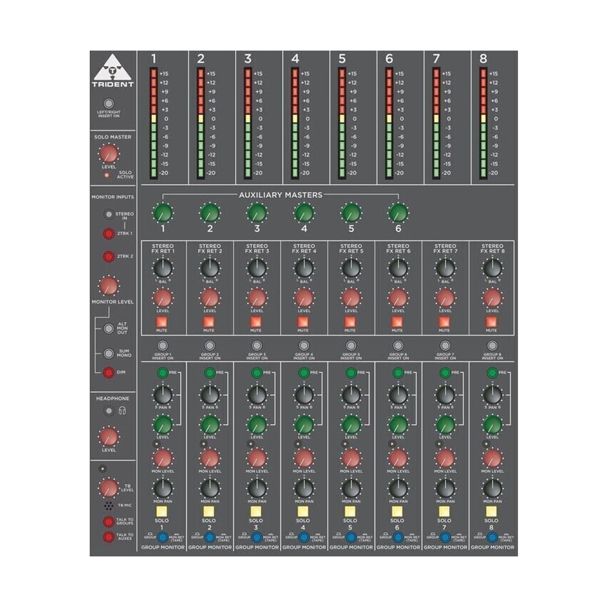 Trident 16 Channel 8 Buss Console With LED Meter Bridge